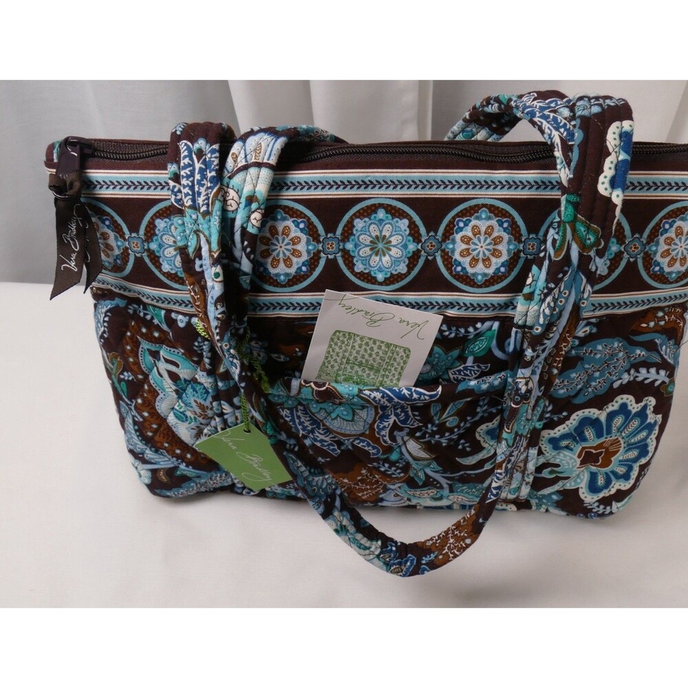 Vera Bradley Java Blue Quilted Floral Paisley Tote Shoulder Bag NWT Brown Teal